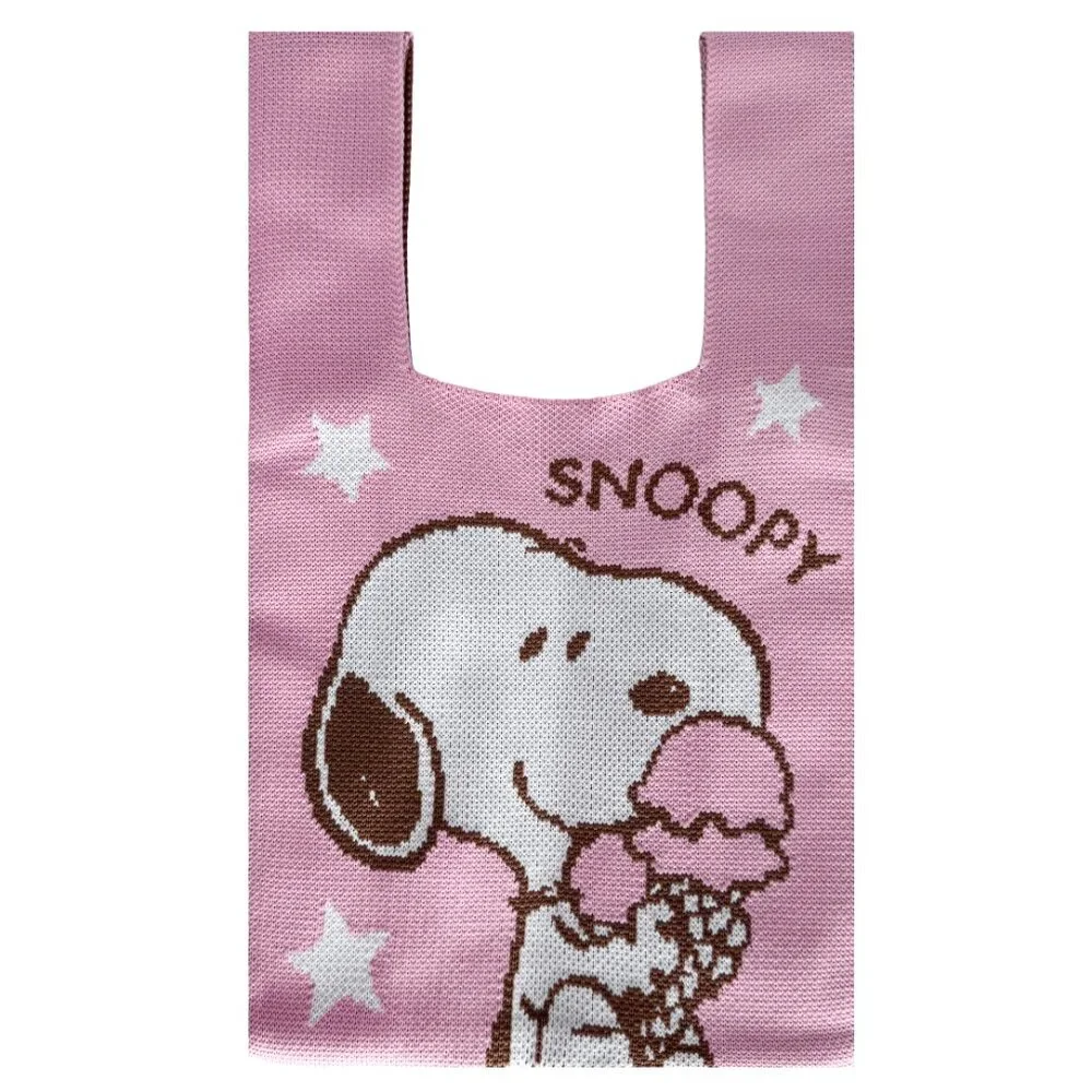 Peanuts Snoopy Loves Ice Cream Knitted Baggu Pink Mini Tote - Picture 3 of 6